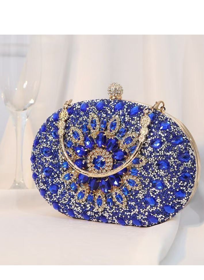 Blue Sunflower Clutch Purses For Women Rhinestone Evening Purse Sparkling Handbags Crystal Clutch For Wedding Party