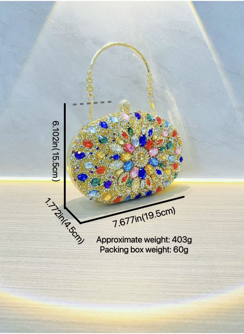 Blue Sunflower Clutch Purses For Women Rhinestone Evening Purse Sparkling Handbags Crystal Clutch For Wedding Party