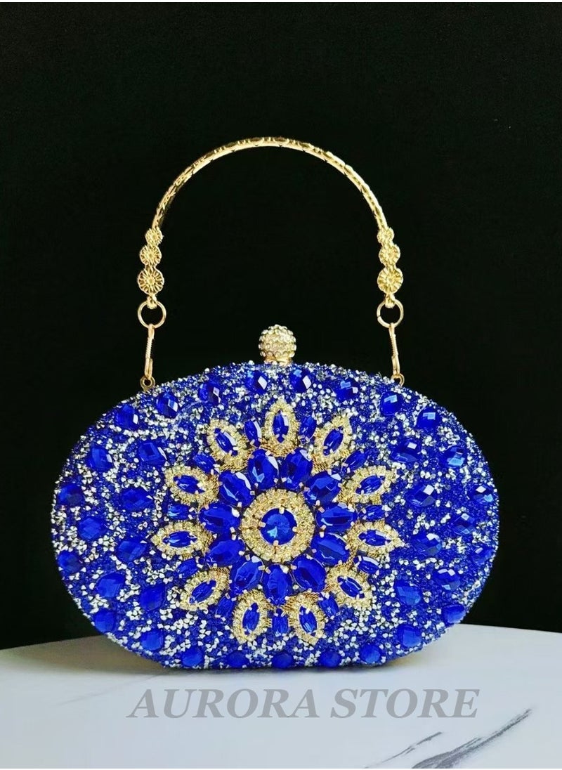 Blue Sunflower Clutch Purses For Women Rhinestone Evening Purse Sparkling Handbags Crystal Clutch For Wedding Party