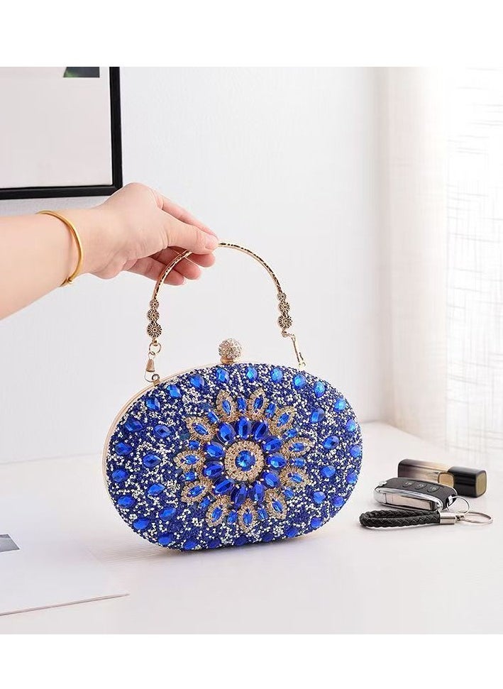 Blue Sunflower Clutch Purses For Women Rhinestone Evening Purse Sparkling Handbags Crystal Clutch For Wedding Party