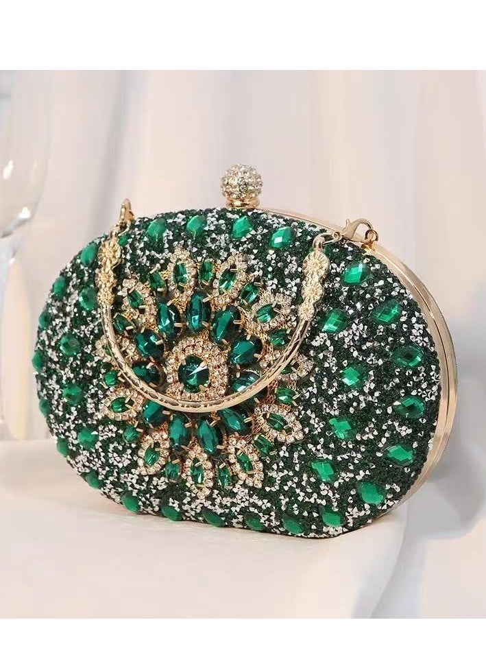 Green Sunflower Clutch Purses For Women Rhinestone Evening Purse Sparkling Handbags Crystal Clutch For Wedding Party