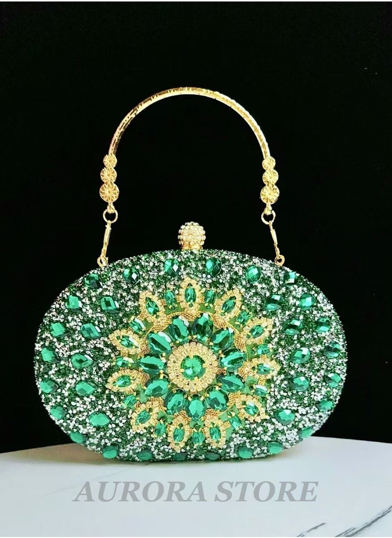 Green Sunflower Clutch Purses For Women Rhinestone Evening Purse Sparkling Handbags Crystal Clutch For Wedding Party