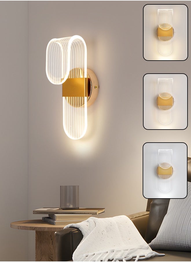 Modern Golden Wall Light Sconce, 3W Adjustable Flush Mount with Three-Color Dimming (3000K-6000K), 9.84 x 3.93 Inches for Bedroom, Hallway, and Living Room