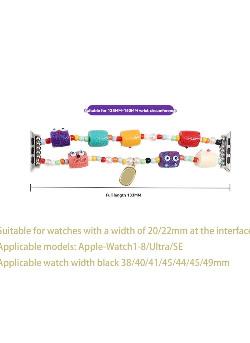 Cartoon 42/44/45/49mm Universal Compatible With Apple Watch, Suitable For Both Men And Women, Elastic Rope Beaded Cartoon Watch Strap Wristband Compatible With Iwatch 1-8/Ultra/Se