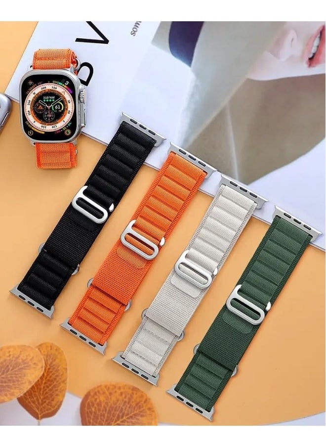 4Pack for Apple Watch Alpine Loop Band 49mm/45mm/44mm Nylon Woven Sport Strap for Apple Watch Series 8/Ultra/7/SE/6/5/4/3/2/8 White/Green/Orange/Black