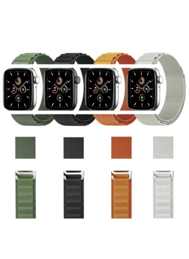 4Pack for Apple Watch Alpine Loop Band 49mm/45mm/44mm Nylon Woven Sport Strap for Apple Watch Series 8/Ultra/7/SE/6/5/4/3/2/8 White/Green/Orange/Black