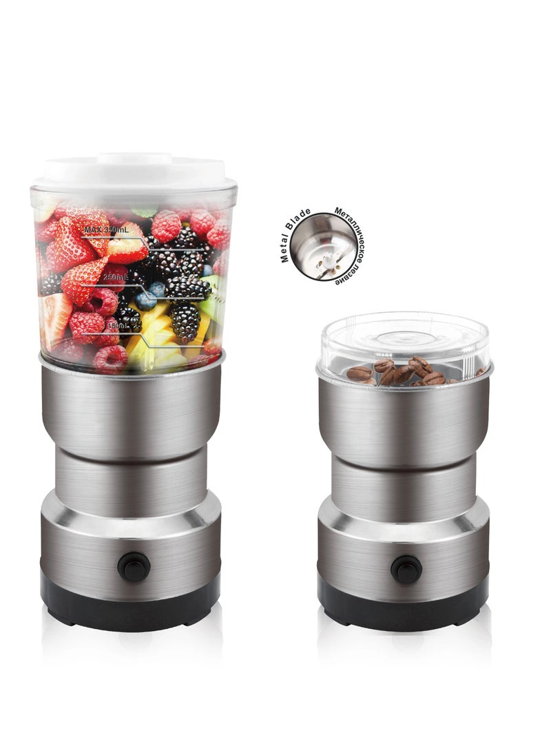 Electric Coffee Grinder 2-in-1 Multifunctional Grinder Machine for Coffee, Spices, Nuts, Grains & Cereals – Portable Blender and Juicer for Kitchen, Compact & Powerful