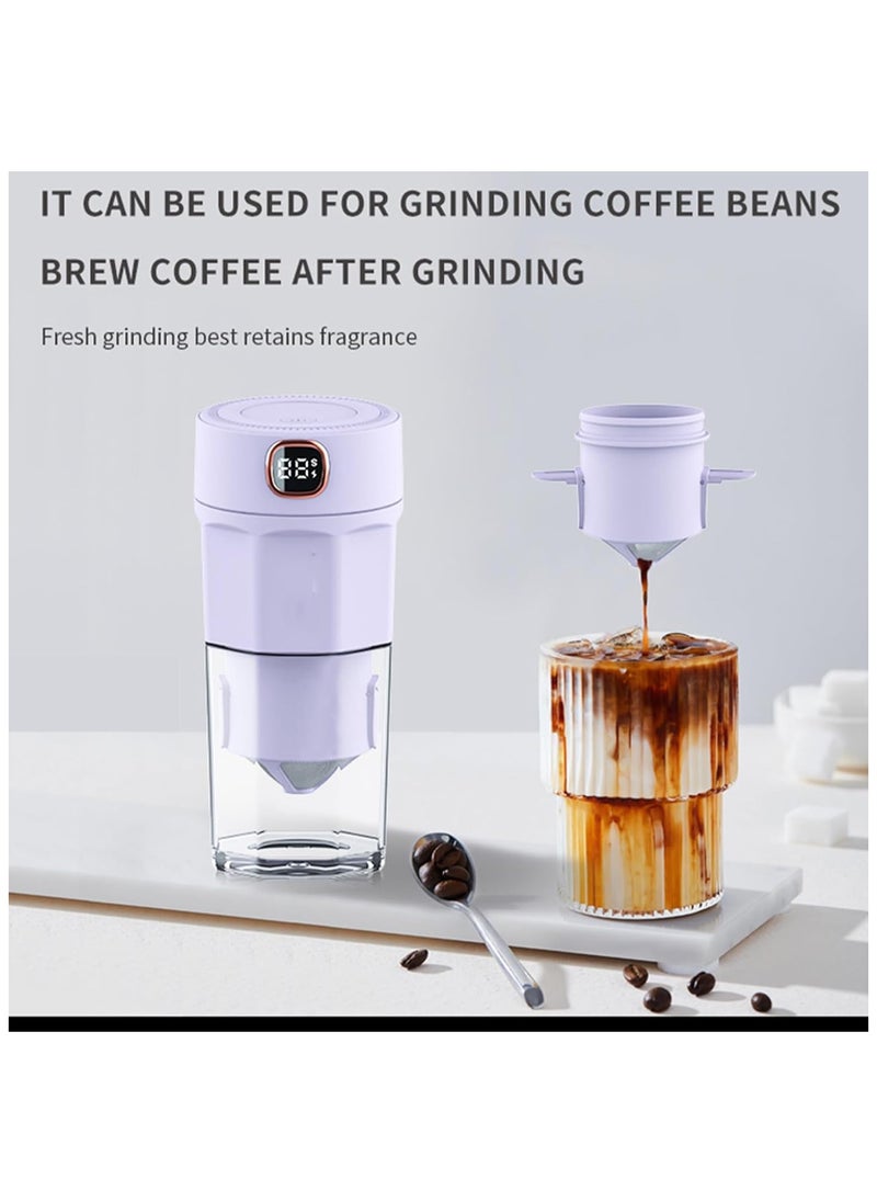 Portable Coffee Grinder & Blender for Smoothies – 12Oz BPA-Free Travel Cup, Stainless Steel Mixer with Metal Coffee Filter, USB Rechargeable Personal Blender for Travel, Office, & Home Use