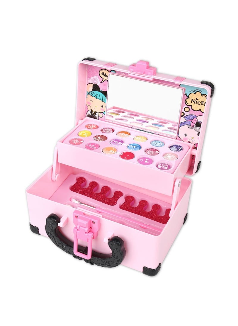 Kids Makeup Toy Kit for Girl, Washable Makeup Toys Set, Suitcase for Dress Up, Beauty Vanity Set with Cosmetic Case Birthday Toys for Girls 3 4 5 6 7 8 9 10 11 12 Year Old Kids