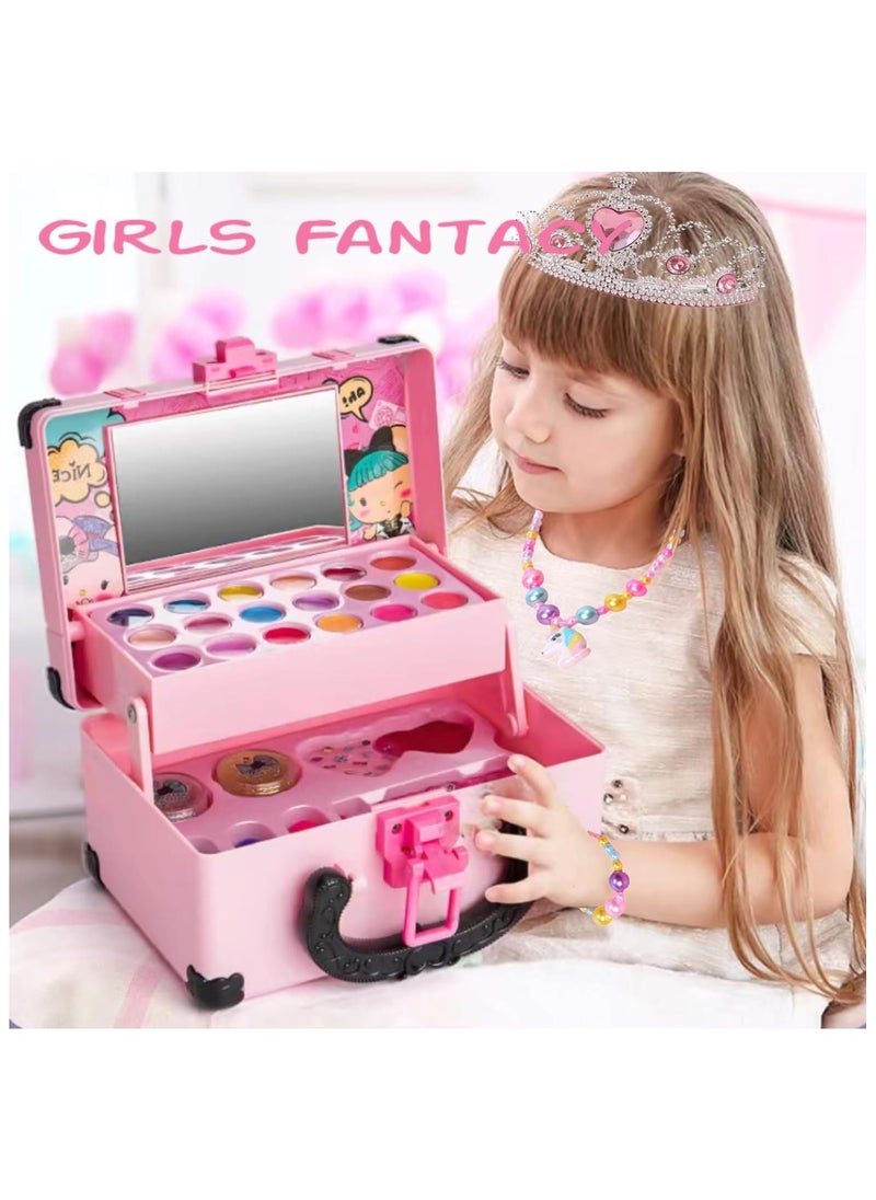 Kids Makeup Toy Kit for Girl, Washable Makeup Toys Set, Suitcase for Dress Up, Beauty Vanity Set with Cosmetic Case Birthday Toys for Girls 3 4 5 6 7 8 9 10 11 12 Year Old Kids