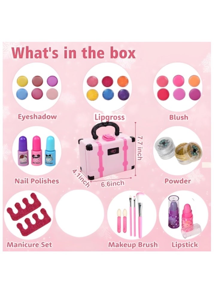 Kids Makeup Toy Kit for Girl, Washable Makeup Toys Set, Suitcase for Dress Up, Beauty Vanity Set with Cosmetic Case Birthday Toys for Girls 3 4 5 6 7 8 9 10 11 12 Year Old Kids