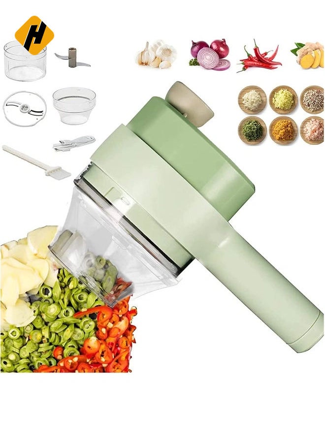 4 in 1 Portable Electric Vegetable Cutter Set,Gatling Vegetable Chopper Mini Wireless Food Processor,Garlic Chili Onion Celery Ginger Meat Garlic Chopper with Brush