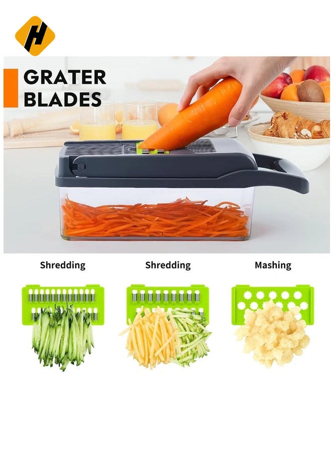 Vegetable Chopper, Pro Onion Chopper, Multifunctional 13 in 1 Food Chopper, Kitchen Vegetable Slicer Dicer Cutter,Veggie Chopper With 8 Blades,Carrot and Garlic Chopper With Container