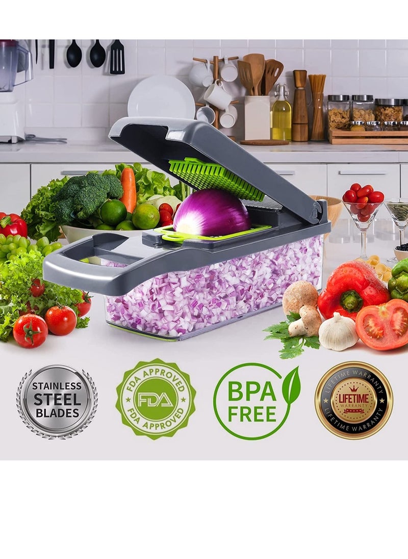 Vegetable Chopper, Pro Onion Chopper, Multifunctional 13 in 1 Food Chopper, Kitchen Vegetable Slicer Dicer Cutter,Veggie Chopper With 8 Blades,Carrot and Garlic Chopper With Container