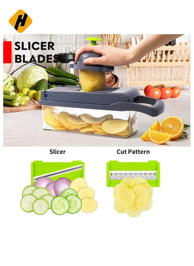 Vegetable Chopper, Pro Onion Chopper, Multifunctional 13 in 1 Food Chopper, Kitchen Vegetable Slicer Dicer Cutter,Veggie Chopper With 8 Blades,Carrot and Garlic Chopper With Container