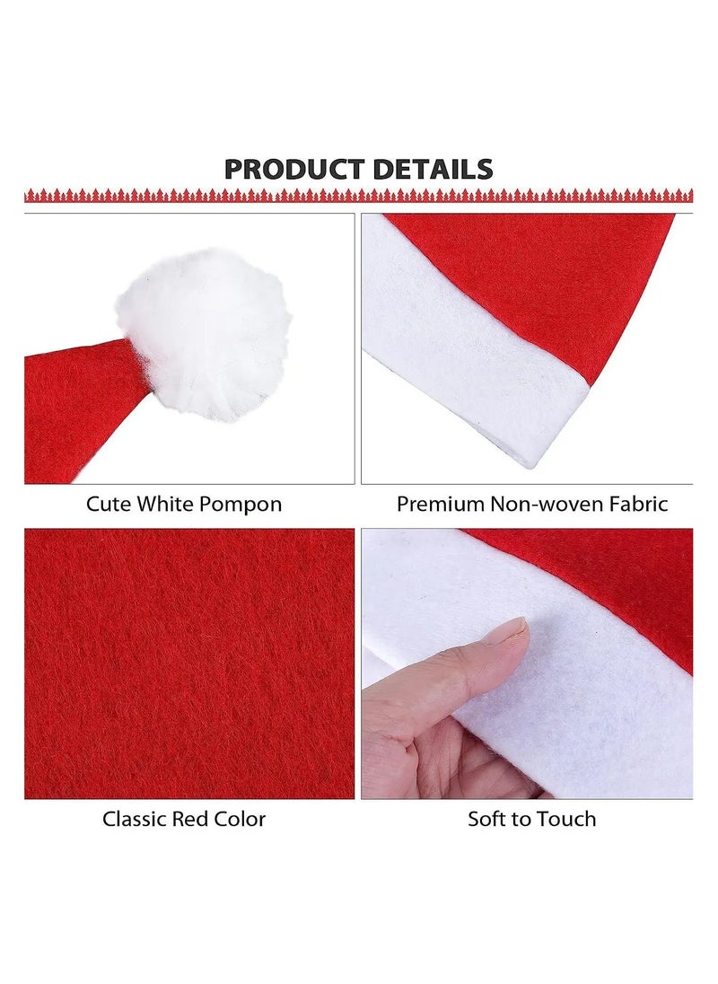 12-Piece Christmas Hats|Non-Woven Santa Hats|Soft Material For Adults|Christmas Caps|X-mas Hats|Christmas Party Decor|Cosplay Party|Christmas|Traditional Red and White Christmas Santa Claus Caps