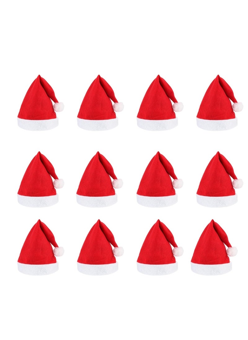 12-Piece Christmas Hats|Non-Woven Santa Hats|Soft Material For Adults|Christmas Caps|X-mas Hats|Christmas Party Decor|Cosplay Party|Christmas|Traditional Red and White Christmas Santa Claus Caps