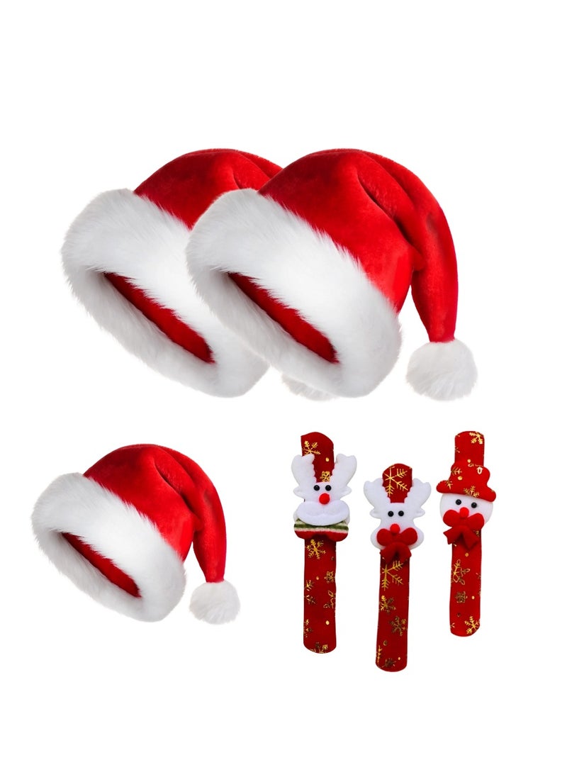 6-Piece Christmas Decoration Costume | Christmas Combo | 2 Fluffy Adult Santa Hat | 1 Fluffy Kids Santa Hat | 3 Slap Bracelets | Christmas Gifts | Christmas | Christmas Decor