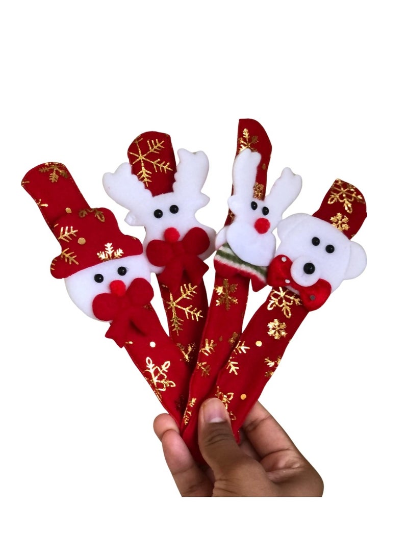 8-Piece Christmas Set | 2 Non-Woven Santa Hat | 2 Kids Fluffy Santa Hat | 4 Christmas Themed Slap Bracelets | Christmas Decor | Christmas Gifts | Christmas Decoration Costume