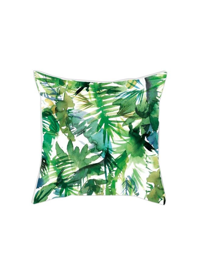 Leaf Printed Cushion Cover Green/White 45x45cm