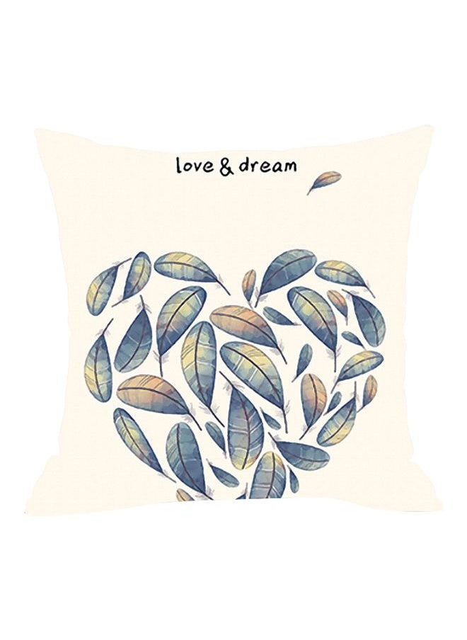 Love And Dream Feather Printed Cushion Cover Beige/Blue/Black 45x45cm