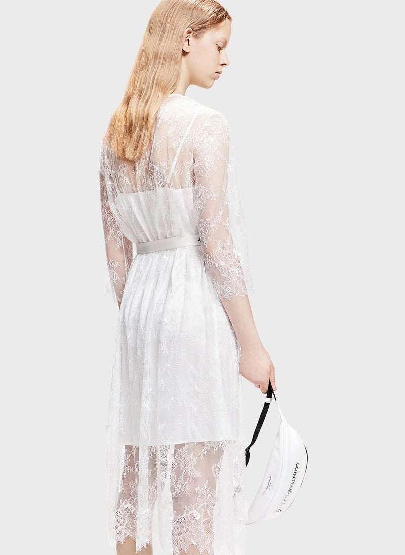 Lace Detail Pleated Dress