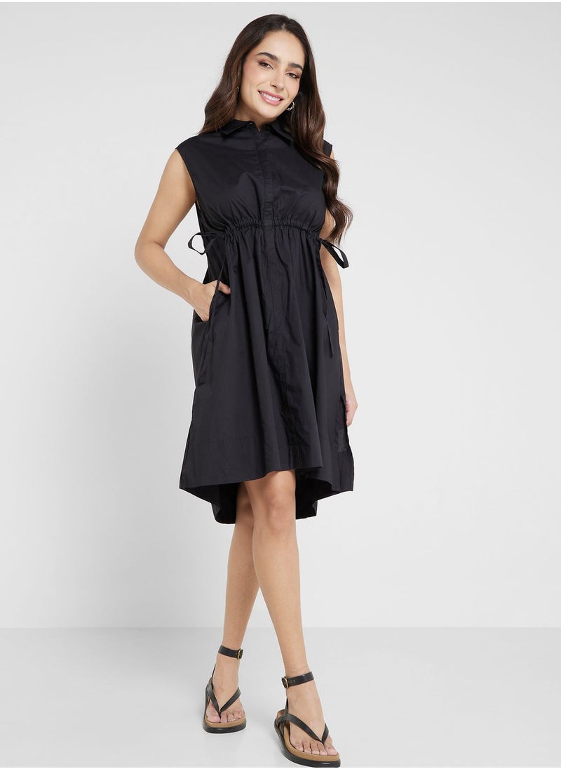 Tie Detail Button Down Shirt Dress