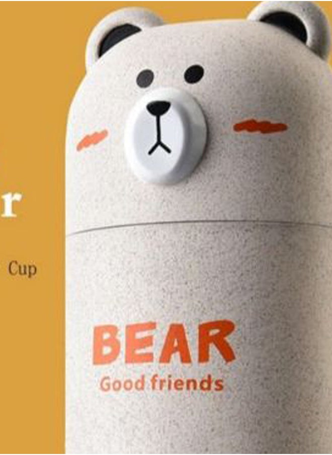 Portable Bear Shaped Toothbrush Case With Brush Beige