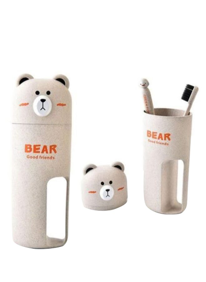 Portable Bear Shaped Toothbrush Case With Brush Beige