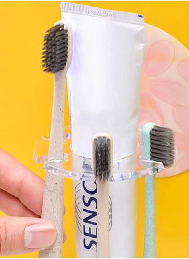 2-In-1 Wall Mounted Toothbrush And Toothpaste Holder White/Purple/Clear 9.3x9.3cm