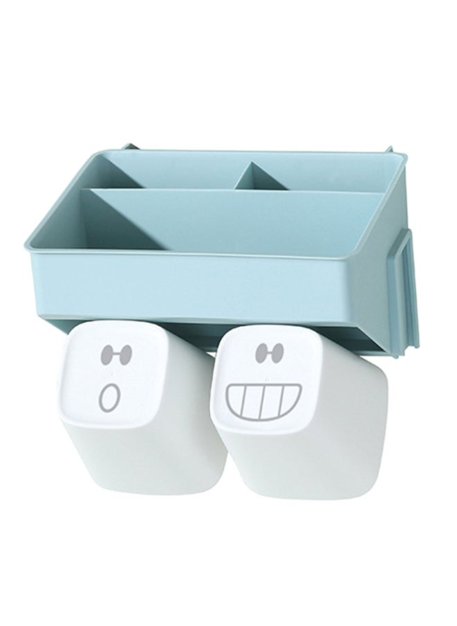 Mouthwash Cup Set With Wall-Mounted Toothbrush Holder Blue/White 18 x 14cm