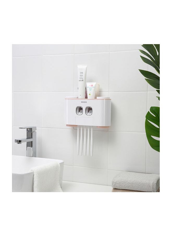 Wall Mounted Toothbrush Holder Storage Rack White/Pink 25.4x8.2x15.6centimeter