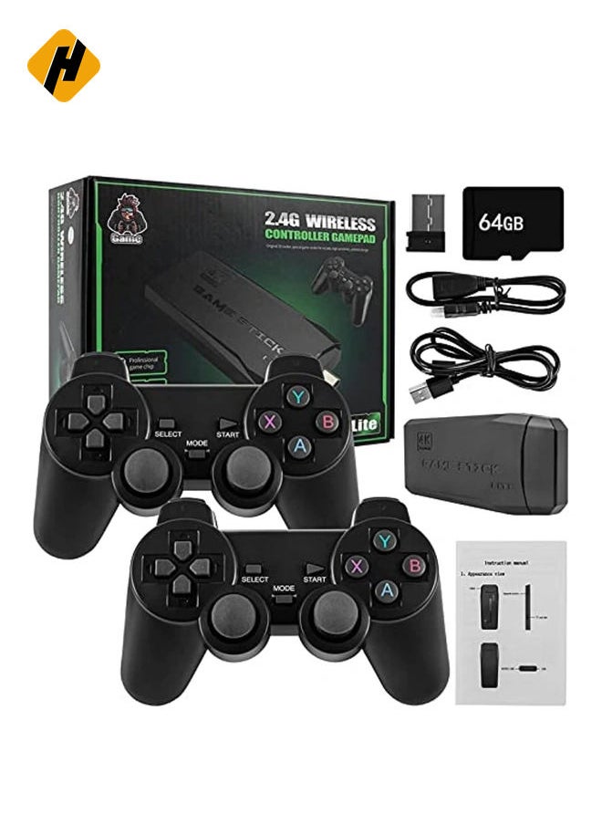 Retro Game Console with Dual Wireless Controllers Plug & Play Video Game Stick Built in 10000+ Games, 9 Classic Emulators, TV 4K High Definition HDMI Output, (64G)