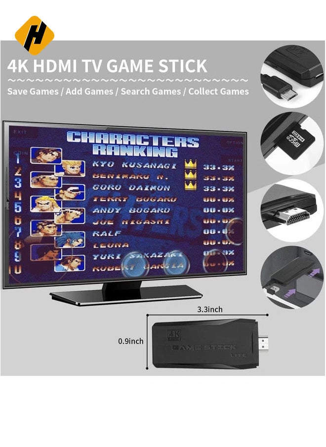 Wireless Retro Game Console, Plug & Play Video TV Game Stick With 10000+ Games Built-in, 9 Emulators, 4K HDMI Output for TV with Dual 2.4G Wireless Controllers