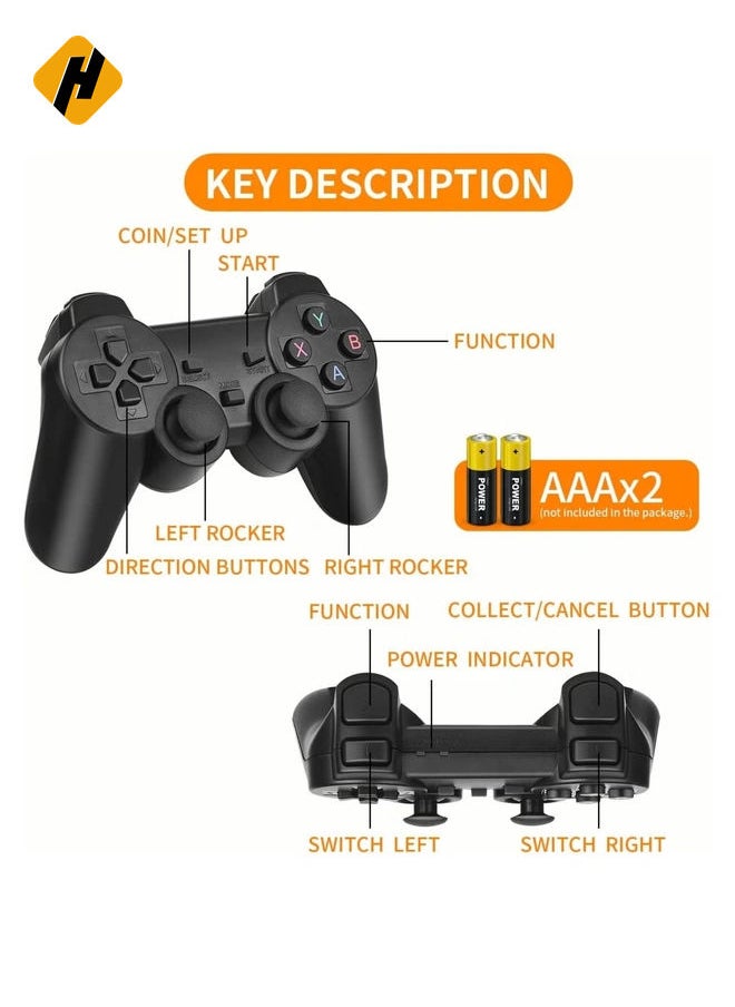 Wireless Retro Game Console, Plug & Play Video TV Game Stick With 10000+ Games Built-in, 9 Emulators, 4K HDMI Output for TV with Dual 2.4G Wireless Controllers
