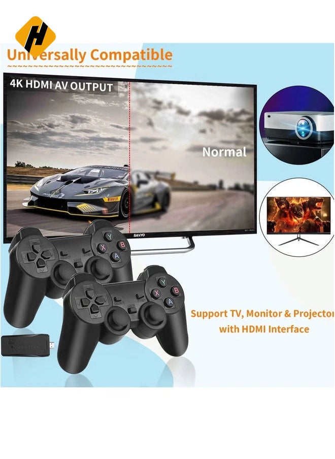 Wireless Retro Game Console, Plug & Play Video TV Game Stick With 10000+ Games Built-in, 9 Emulators, 4K HDMI Output for TV with Dual 2.4G Wireless Controllers