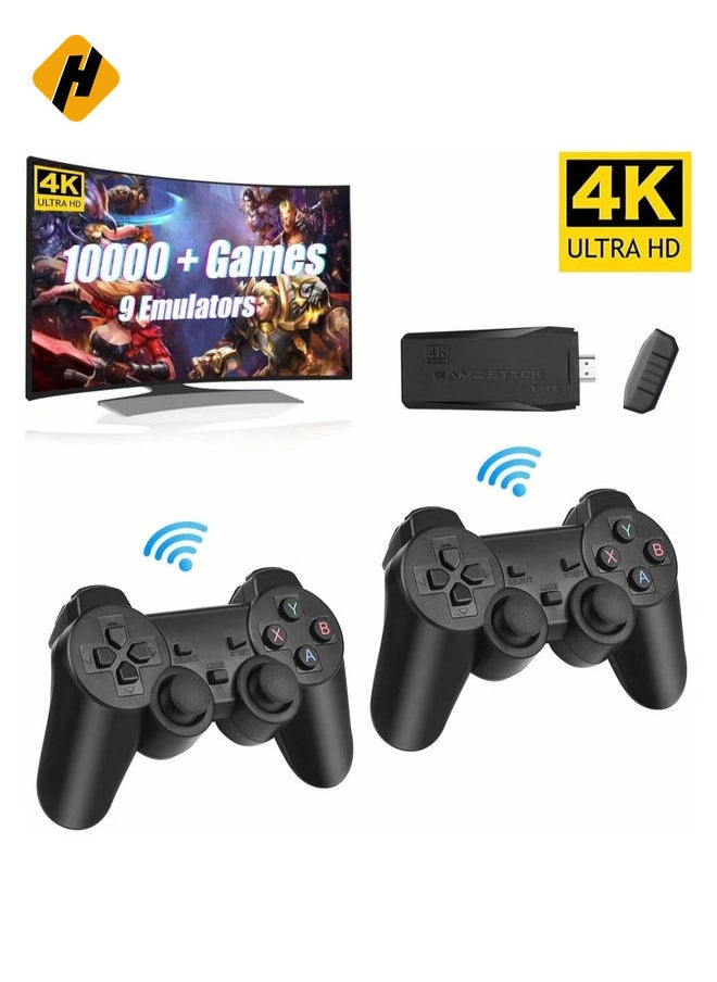 Wireless Retro Game Console, Plug & Play Video TV Game Stick With 10000+ Games Built-in, 9 Emulators, 4K HDMI Output for TV with Dual 2.4G Wireless Controllers