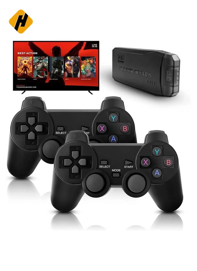 Integrated retro 4K game console with dual 2.4G wireless controllers, plug-and-play video game stick, built-in 3,500 games, 9 classic emulators, high-definition HDMI output for TV