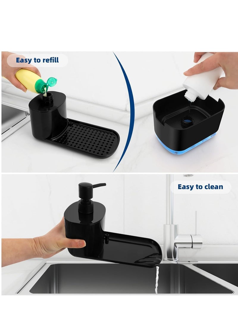 5-in-1 Dish Soap Dispenser Set with Organizer Trays for Kitchen Sink, Black