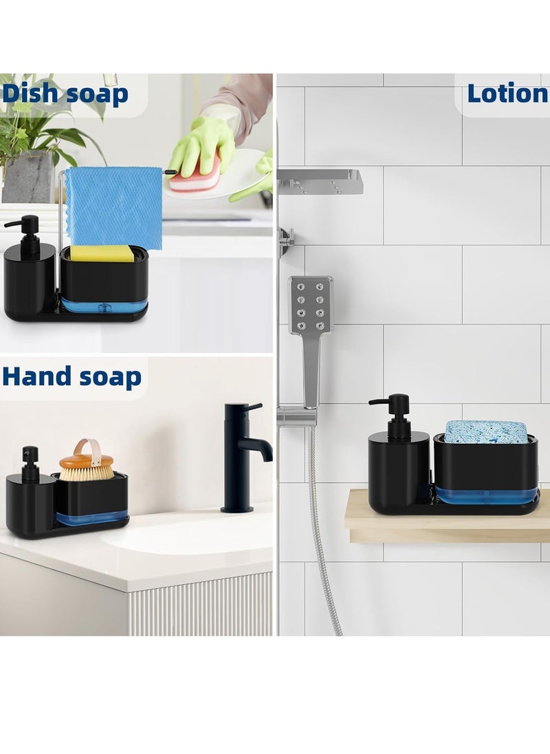 5-in-1 Dish Soap Dispenser Set with Organizer Trays for Kitchen Sink, Black