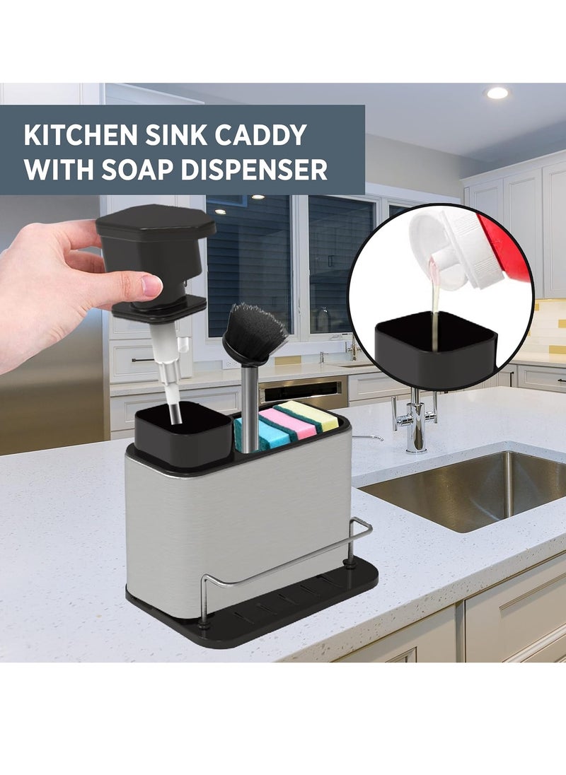 Kitchen Sink Caddy with 340ml Soap Dispenser – Non-Slip, Easy Drainage, Elegant Organizer