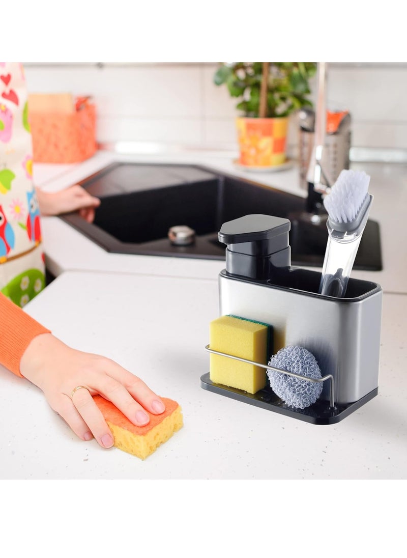 Kitchen Sink Caddy with 340ml Soap Dispenser – Non-Slip, Easy Drainage, Elegant Organizer