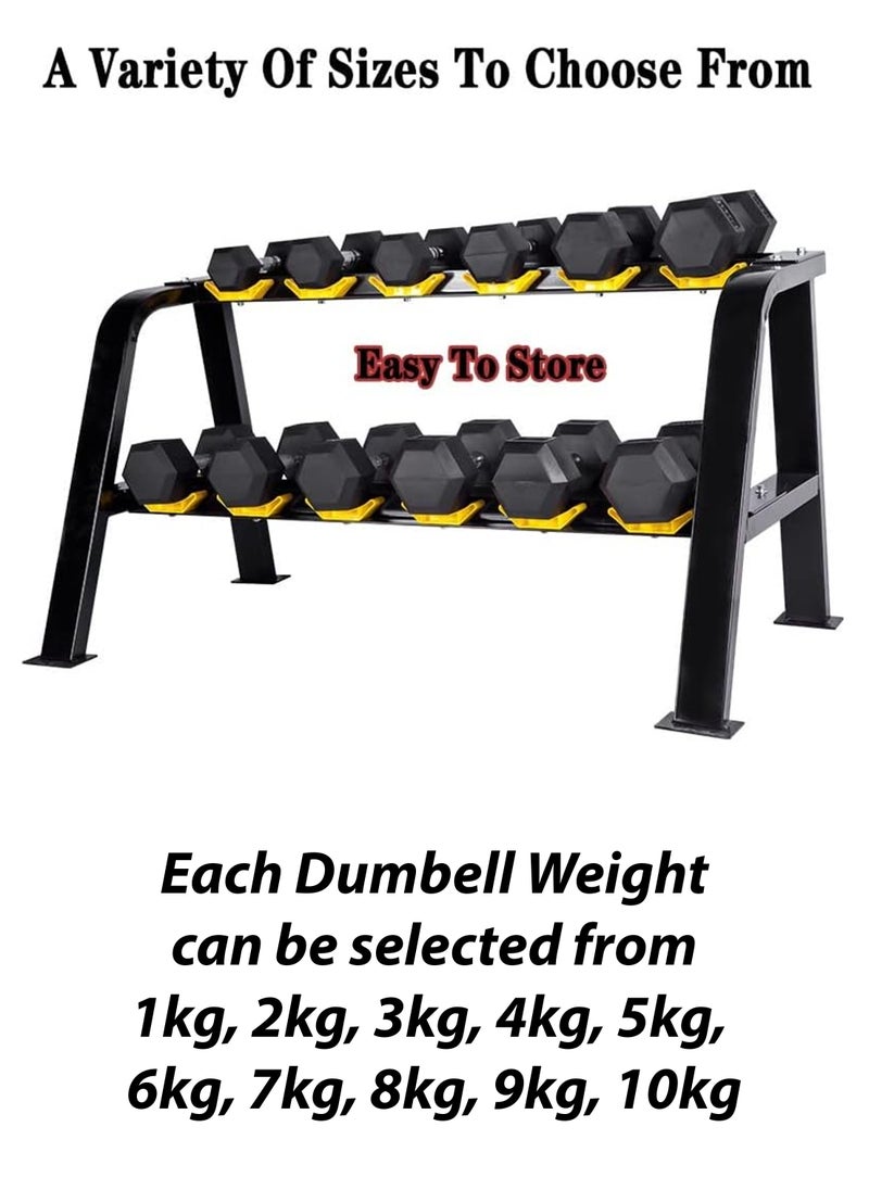 2 Pcs Hexagonal Dumbbells Set For Fitness And Strength PVC Coated Hand Weights Home Gym Equipment for Men and Women Arms Bicep Curl Push Ups Bodybuilding Whole Body Workout Strength Training Anti Slip Anti Roll Available in 1kg 2kg 3kg 4kg 5kg 6kg 7kg 8kg 9kg 10kg Each Dumbbell