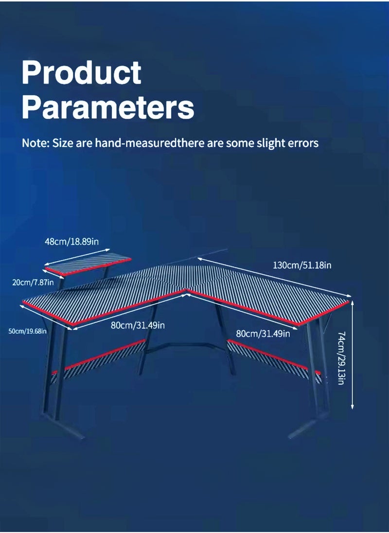 Gaming Desk Modern L Shaped Corner PC Gaming Table with Large Monitor Riser Stand Carbon Fibre Surface Study Table Workstation