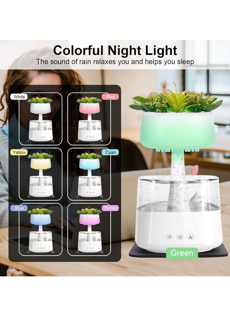 Cloud Rain Humidifier Water Drip 450ml, Cloud Rain Aromatherapy Essential Oil Diffuser with Artificial Plants Design, Raining Cloud Night Light Diffuser with 7 Colors LED Light for Bedroom Home Office