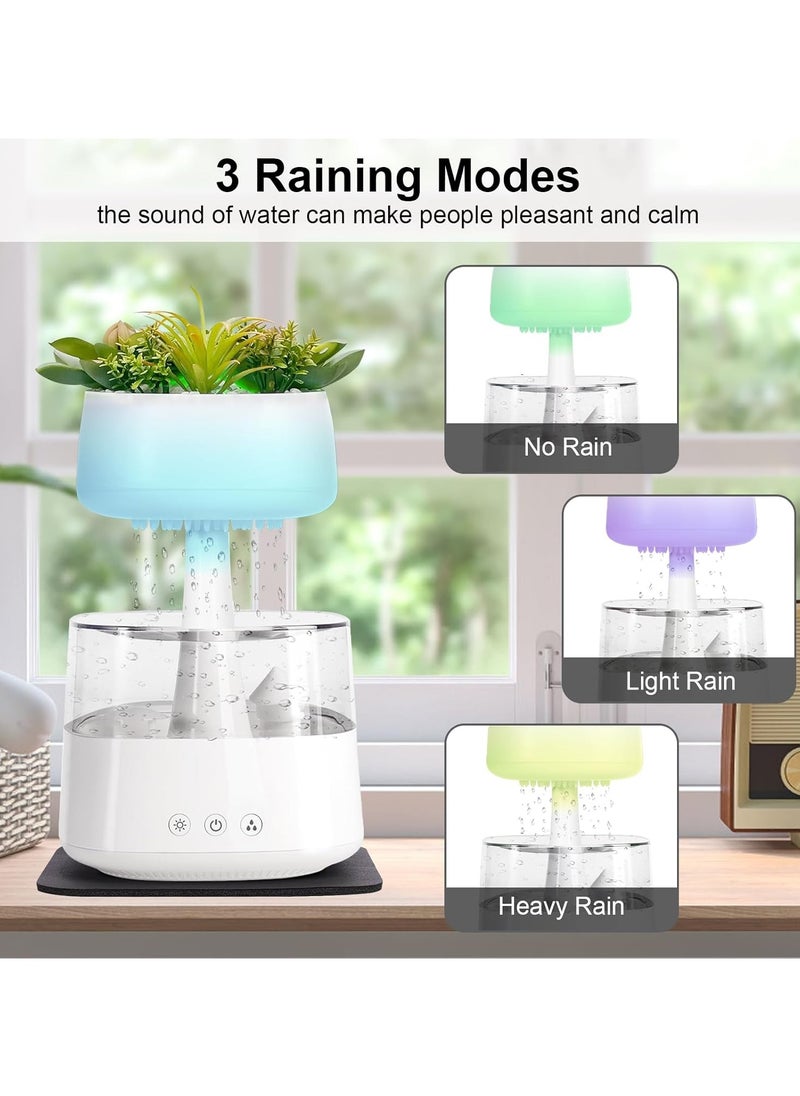 Cloud Rain Humidifier Water Drip 450ml, Cloud Rain Aromatherapy Essential Oil Diffuser with Artificial Plants Design, Raining Cloud Night Light Diffuser with 7 Colors LED Light for Bedroom Home Office