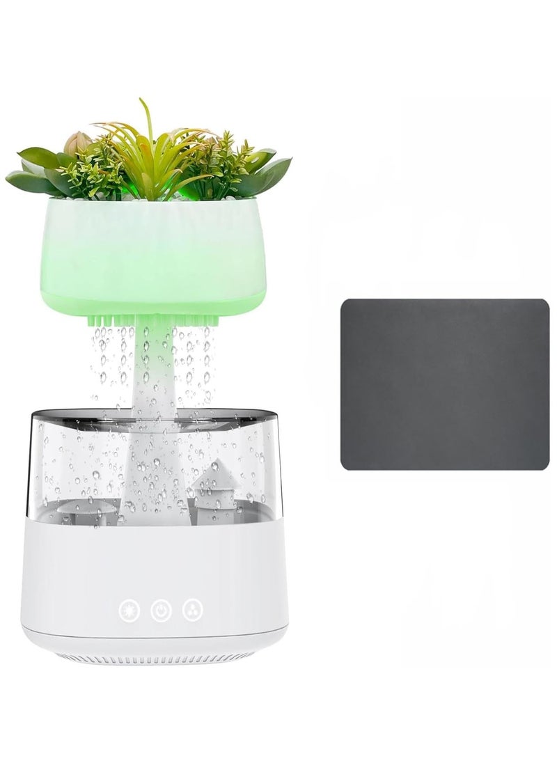 Cloud Rain Humidifier Water Drip 450ml, Cloud Rain Aromatherapy Essential Oil Diffuser with Artificial Plants Design, Raining Cloud Night Light Diffuser with 7 Colors LED Light for Bedroom Home Office