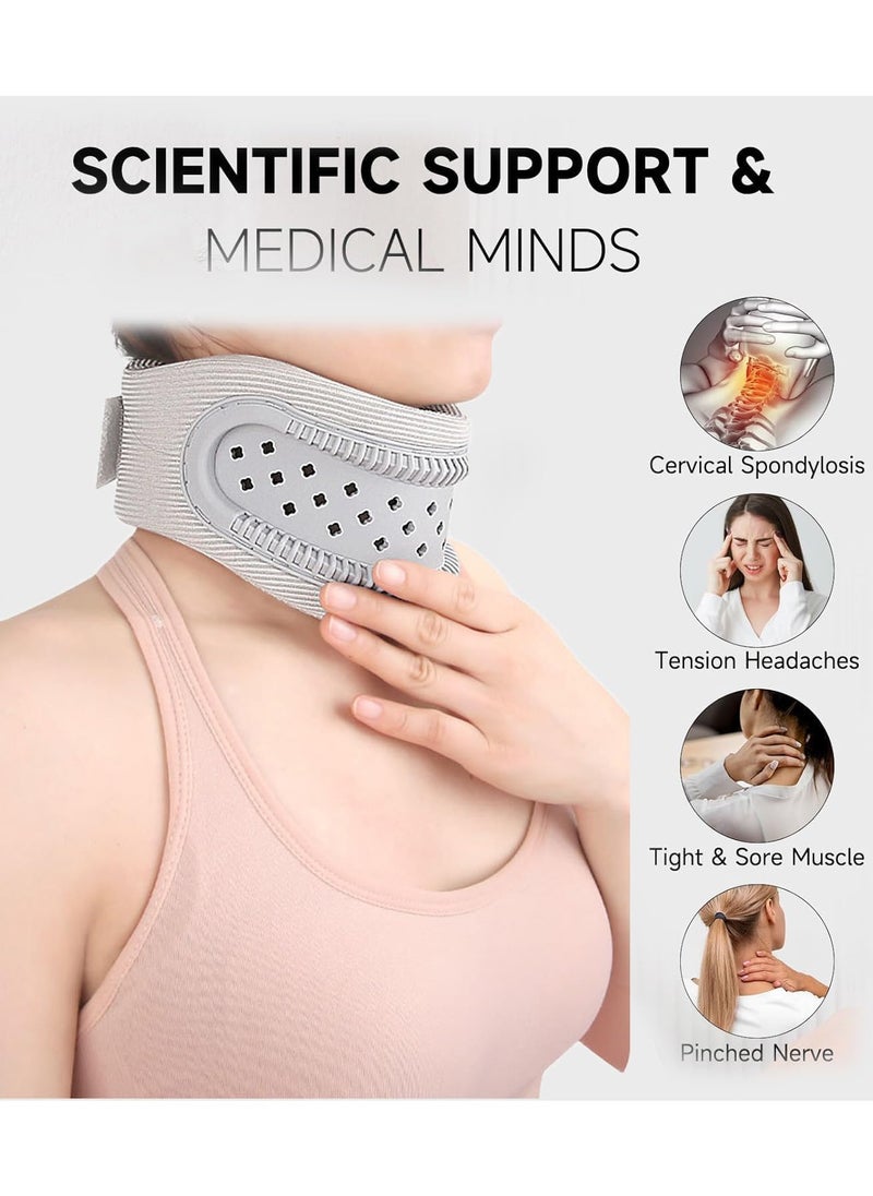 Neck Brace for Neck Pain and Support, Adjustable Cervical Collar for Sleeping, Soft Foam Neck Protectors Wraps Keep Vertebrae Stable and Aligned, Women & Men Cervical Spine Pressure Relief (Grey)