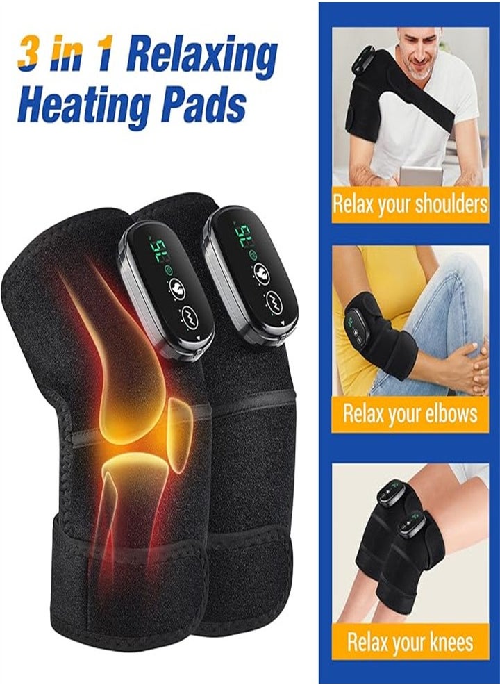 Electric Heating Therapy Knee, Massager Shoulder Therapy Leg, Arthritis Elbow Pain Relief Warming Knee Pain Brace Massage 3 Heating Modes (2 Pieces)