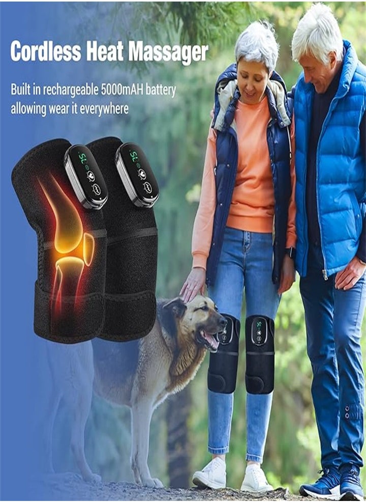 Electric Heating Therapy Knee, Massager Shoulder Therapy Leg, Arthritis Elbow Pain Relief Warming Knee Pain Brace Massage 3 Heating Modes (2 Pieces)